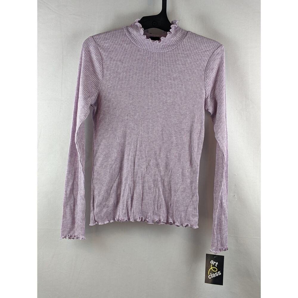 Lettuce Edge Mock Neck Top Ribbed Knit Long Sleeve Art Class Light Purple Large